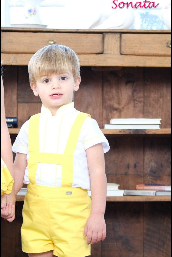 Sonata Infantil little boys yellow and cream H-bar set, traditional Spanish summer outfit for boys age 3