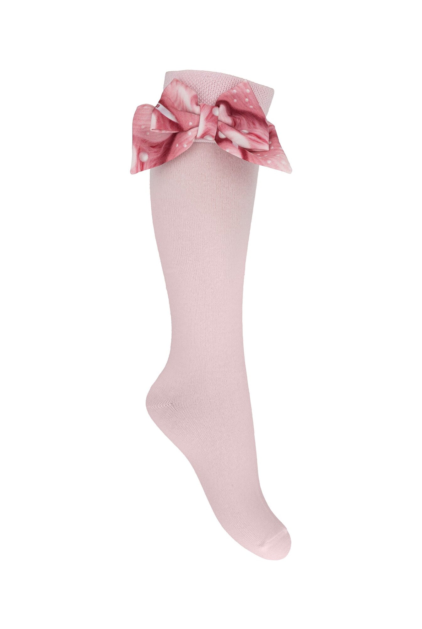 DAGA AW26 Love Story Collection Girls Pink Knee High Bow Socks.