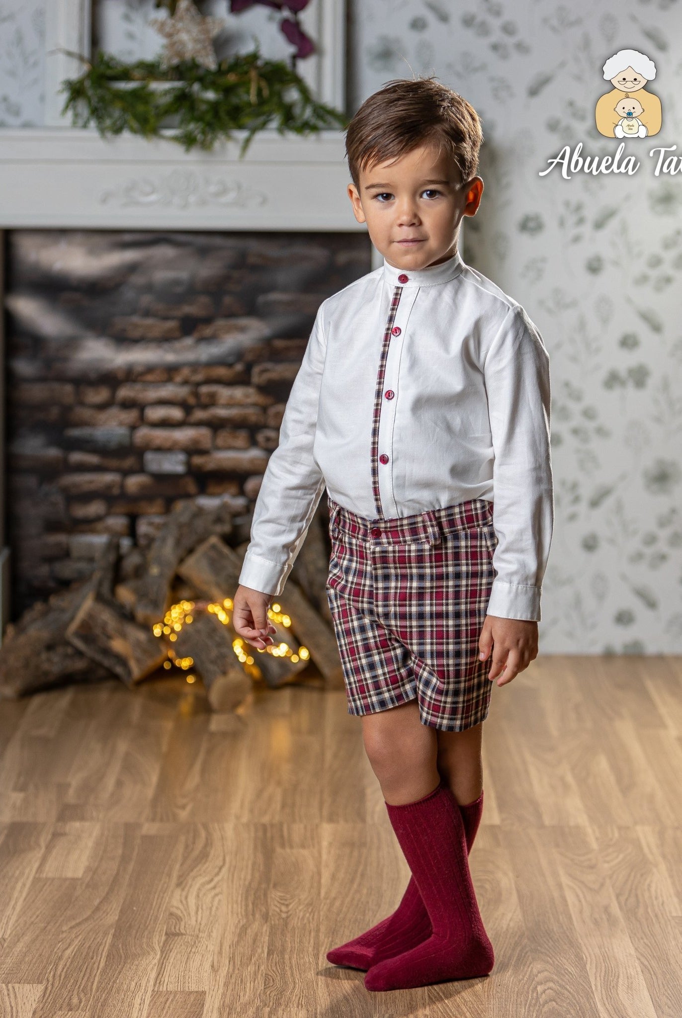 Abuela Tata AW25 - Boys Burgundy Check Shorts & Matching Shirt Set