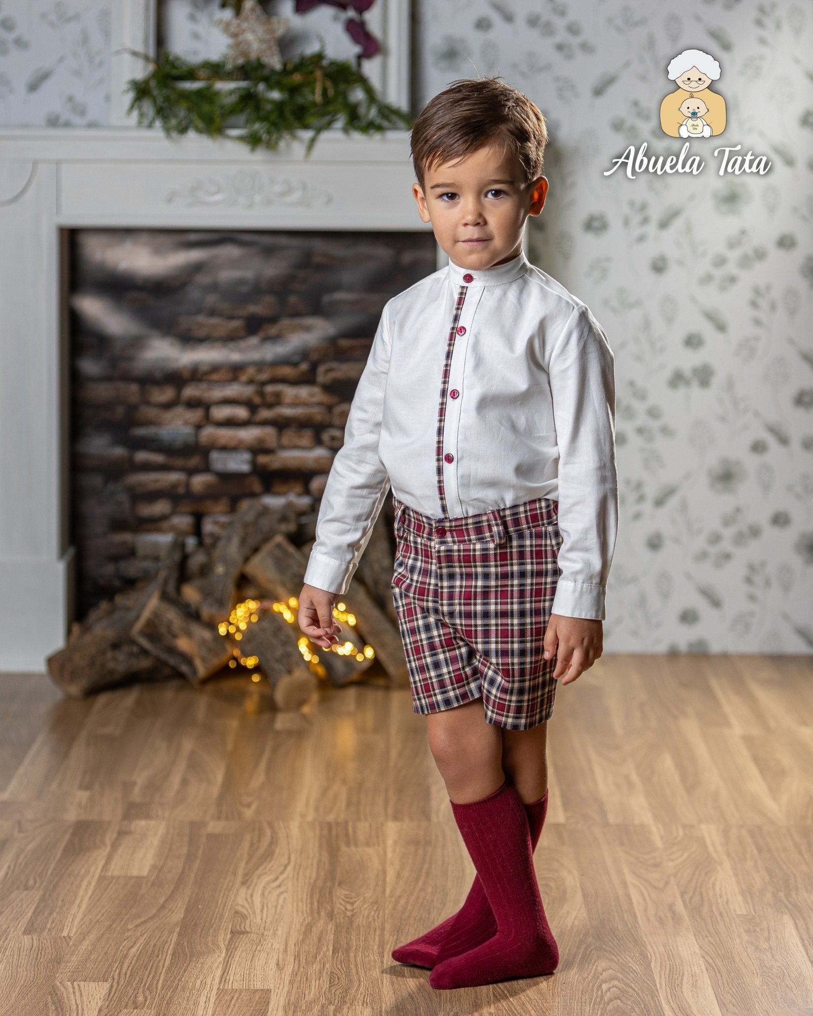 Abuela Tata AW25 - Boys Burgundy Check Shorts & Matching Shirt Set