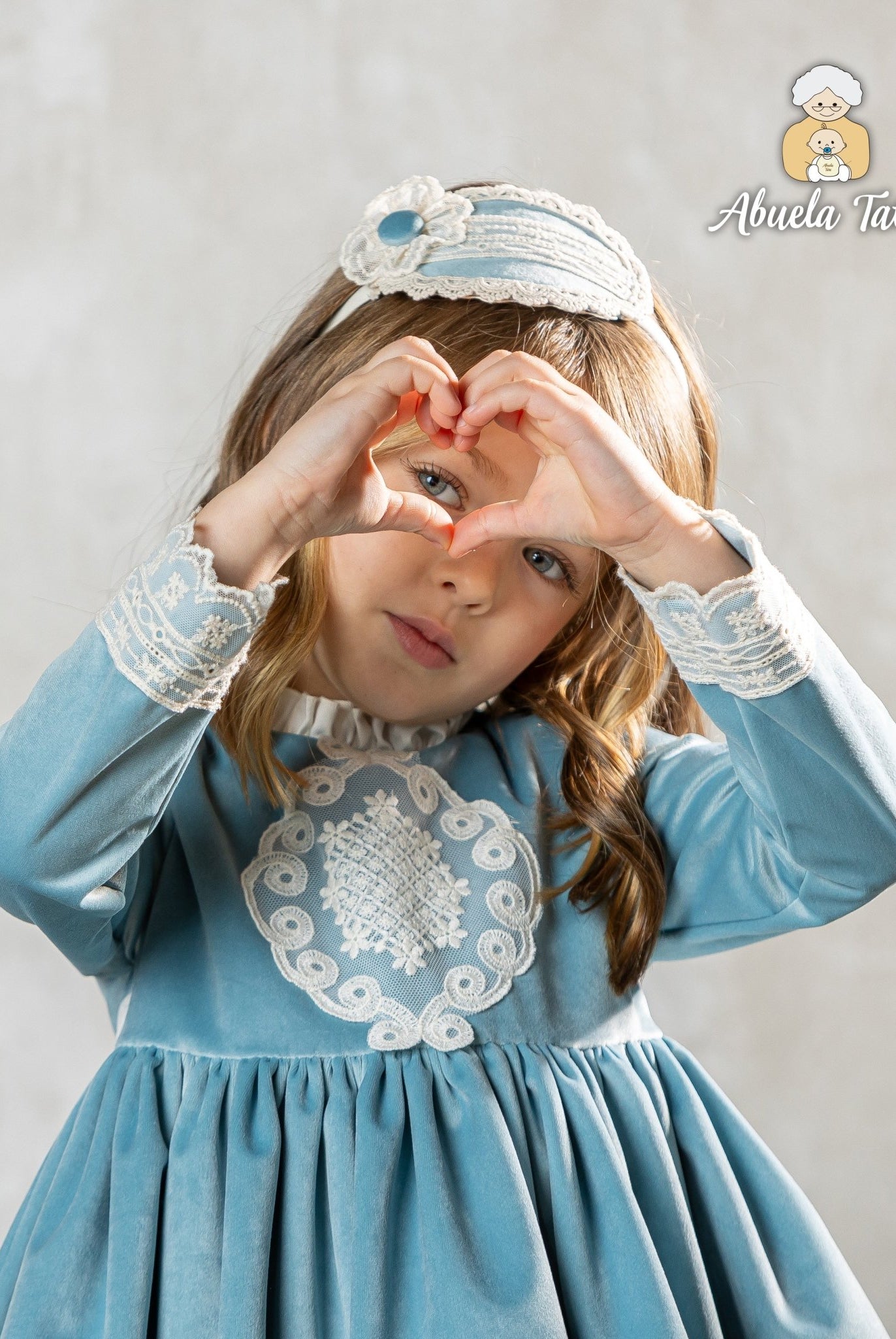 Abuela Tata AW25 - Girls Blue & Cream Dress & Headpiece