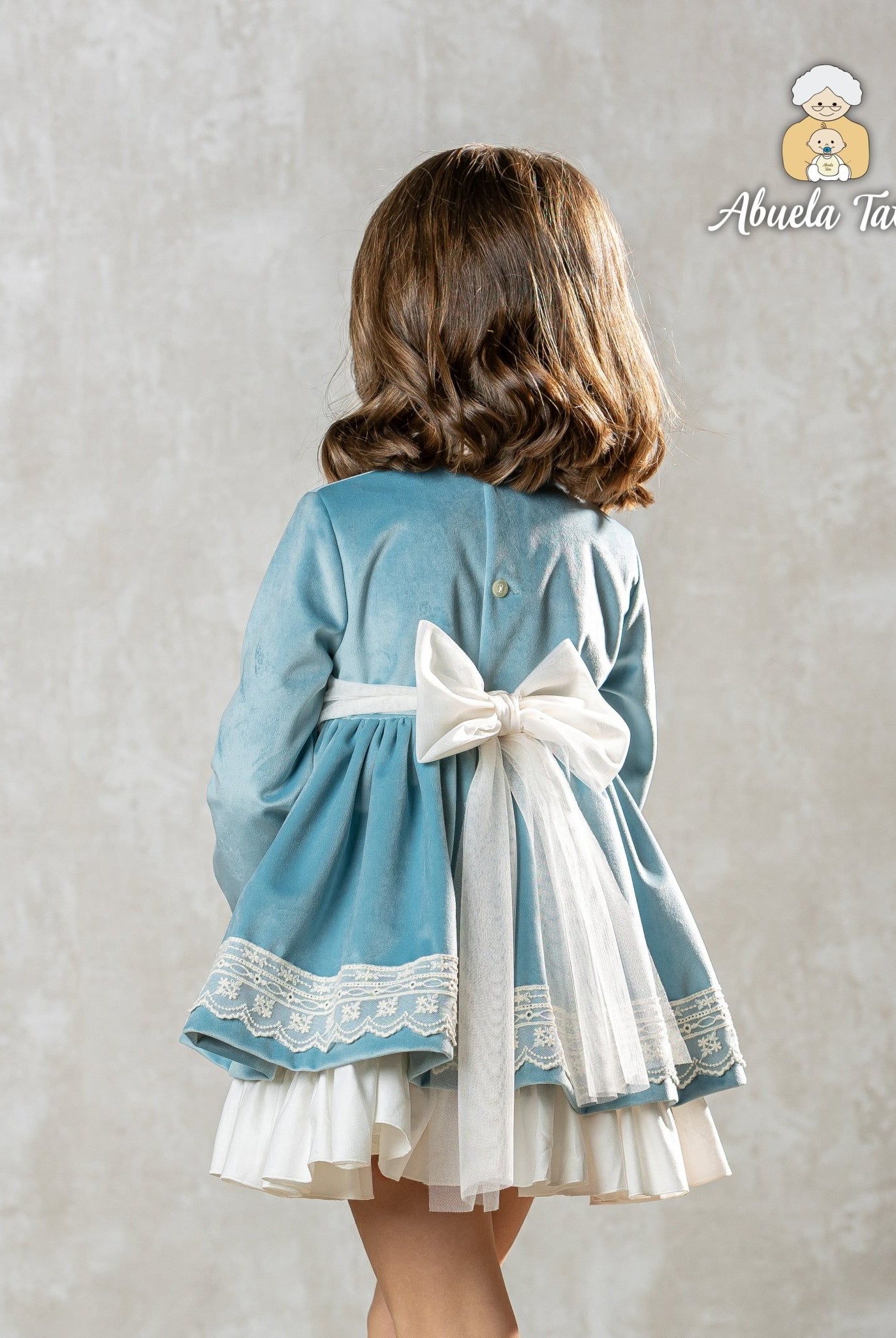 Abuela Tata AW25 - Girls Blue & Cream Dress & Headpiece