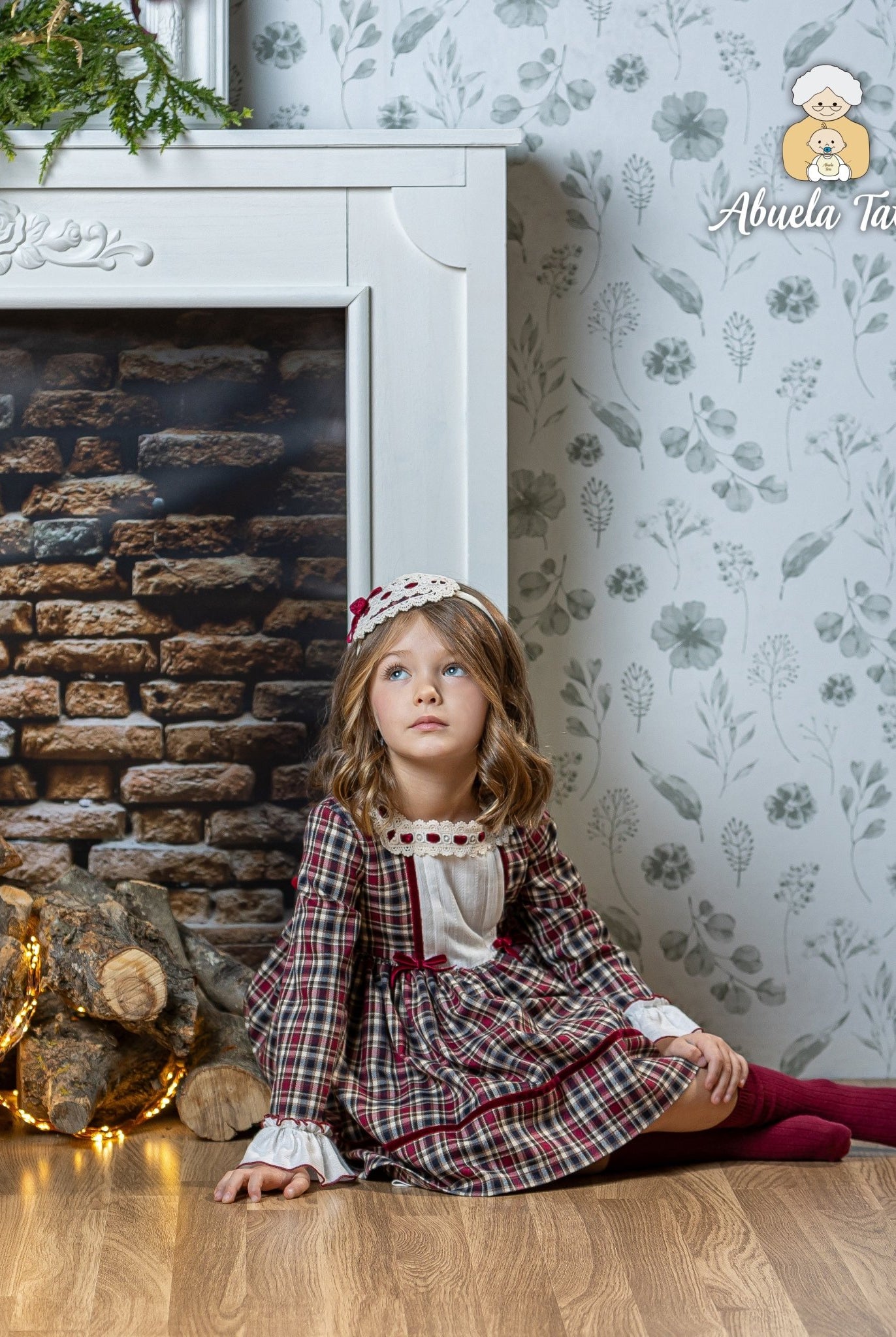 Abuela Tata AW25 - Girls Burgundy Check Dress & Headpiece