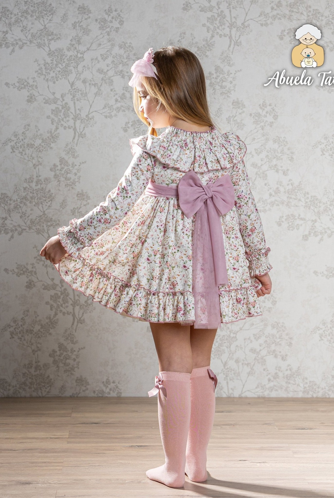 Abuela Tata AW25 - Girls English Rose Floral Print Dress & Headpiece