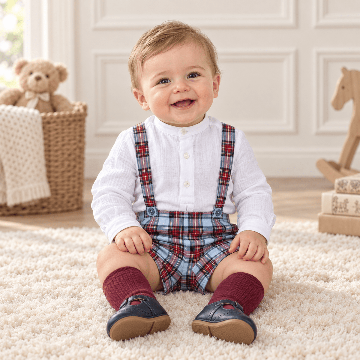 Abuela Tata Baby Boys Blue & Red Tartan Christmas Set 6M | Clearance Sale