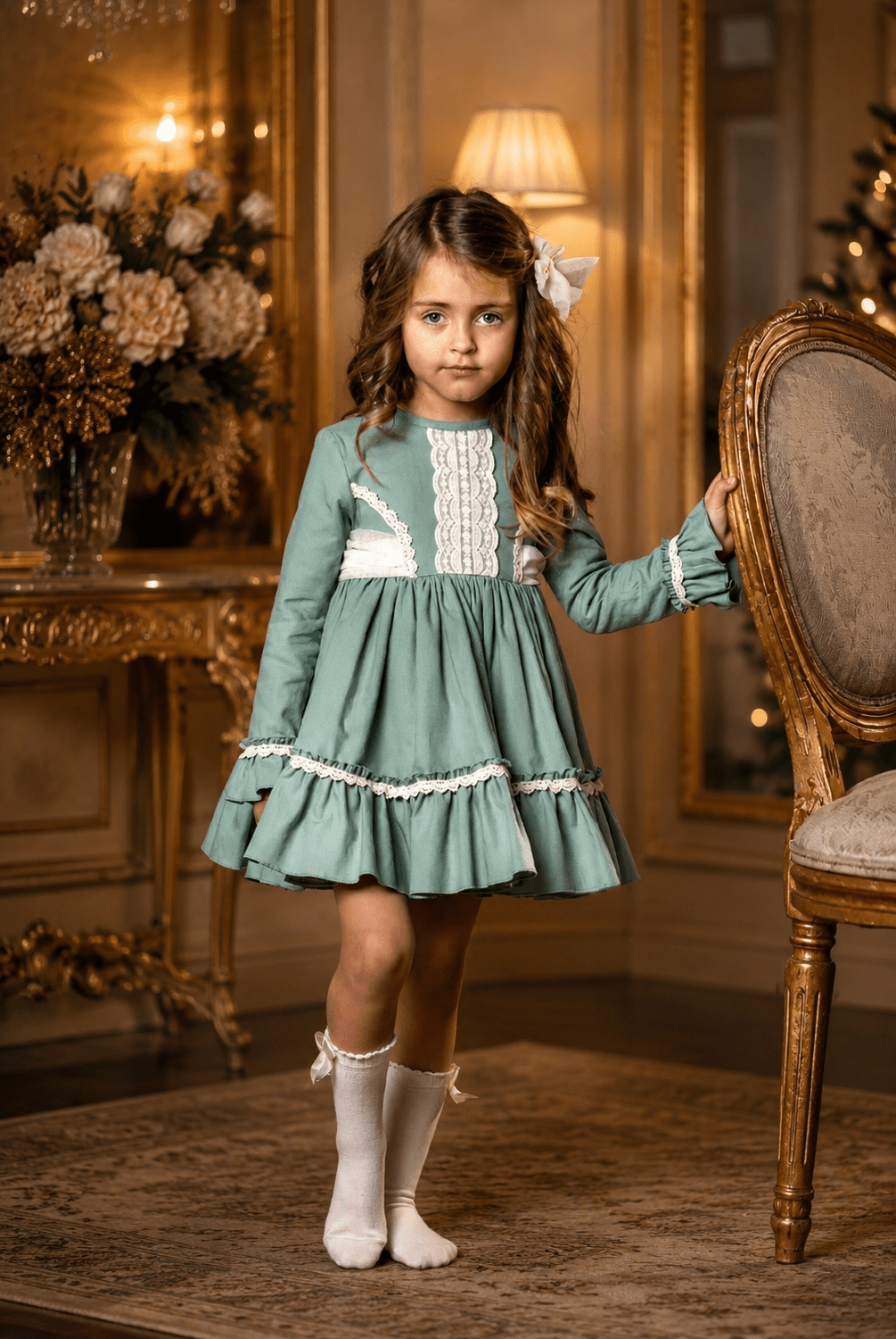 Abuela Tata Girls Green & Ivory Dress & Headpiece | AW26 PRE-ORDER