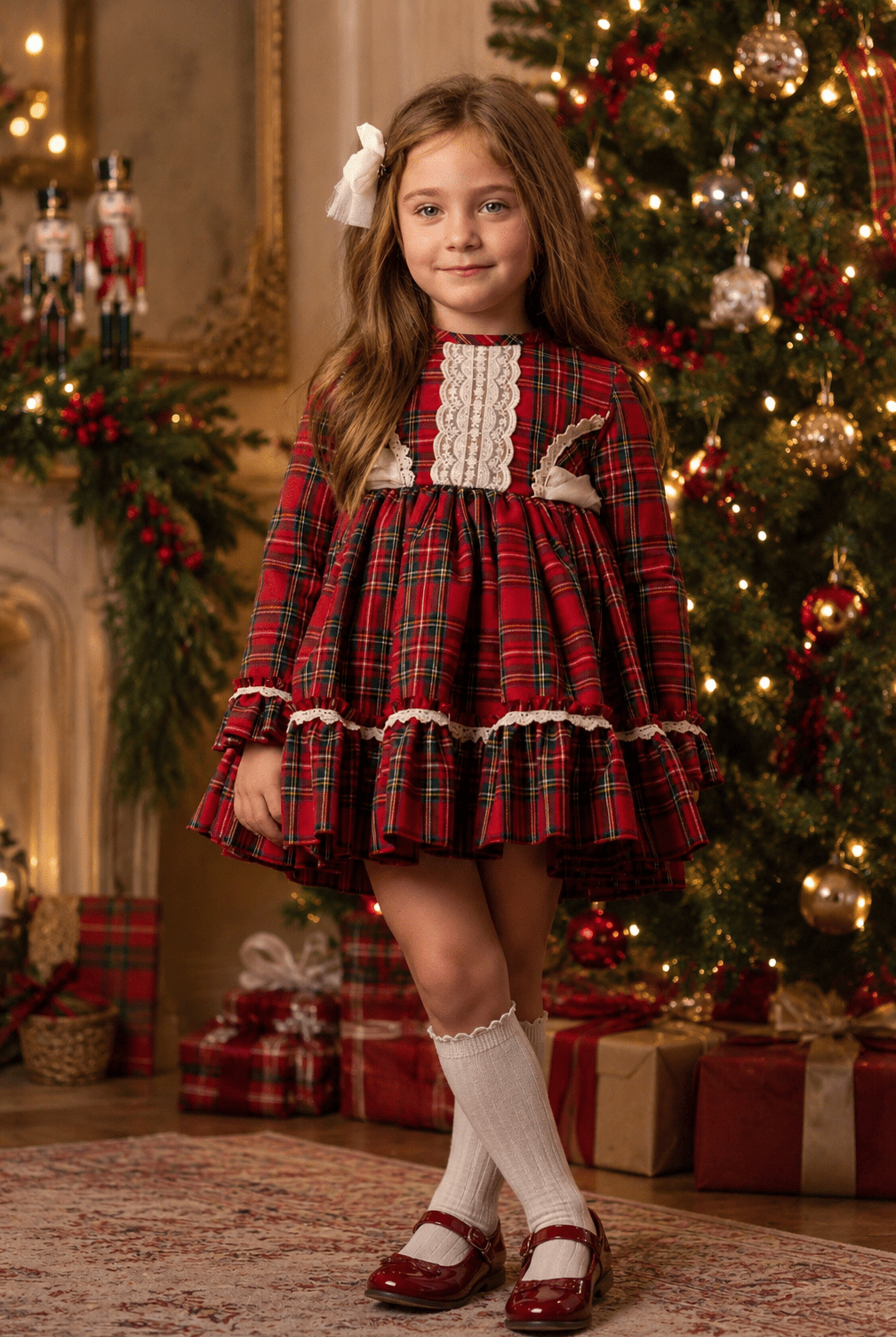 Abuela Tata Girls Red Tartan Print Dress & Headpiece | AW26 PRE-ORDER