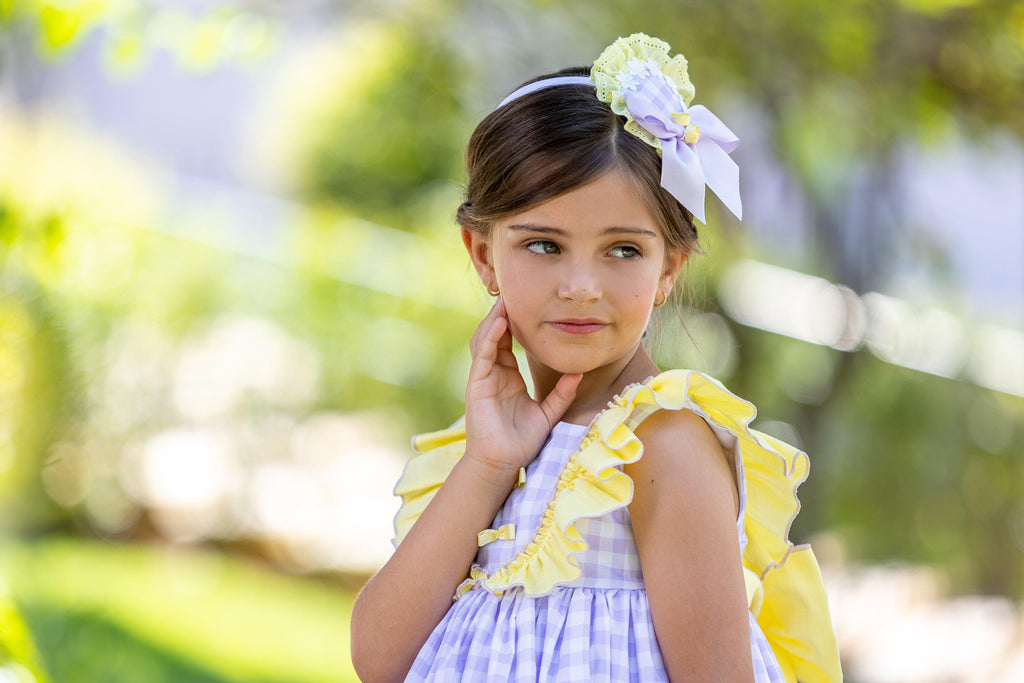 Abuela Tata SS24 - Girls Lilac Check and Yellow Dress 353 - Mariposa Children's Boutique