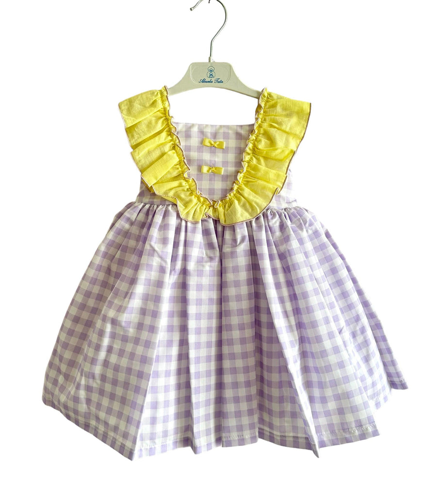 Abuela Tata SS24 - Girls Lilac Check and Yellow Dress 353 - Mariposa Children's Boutique