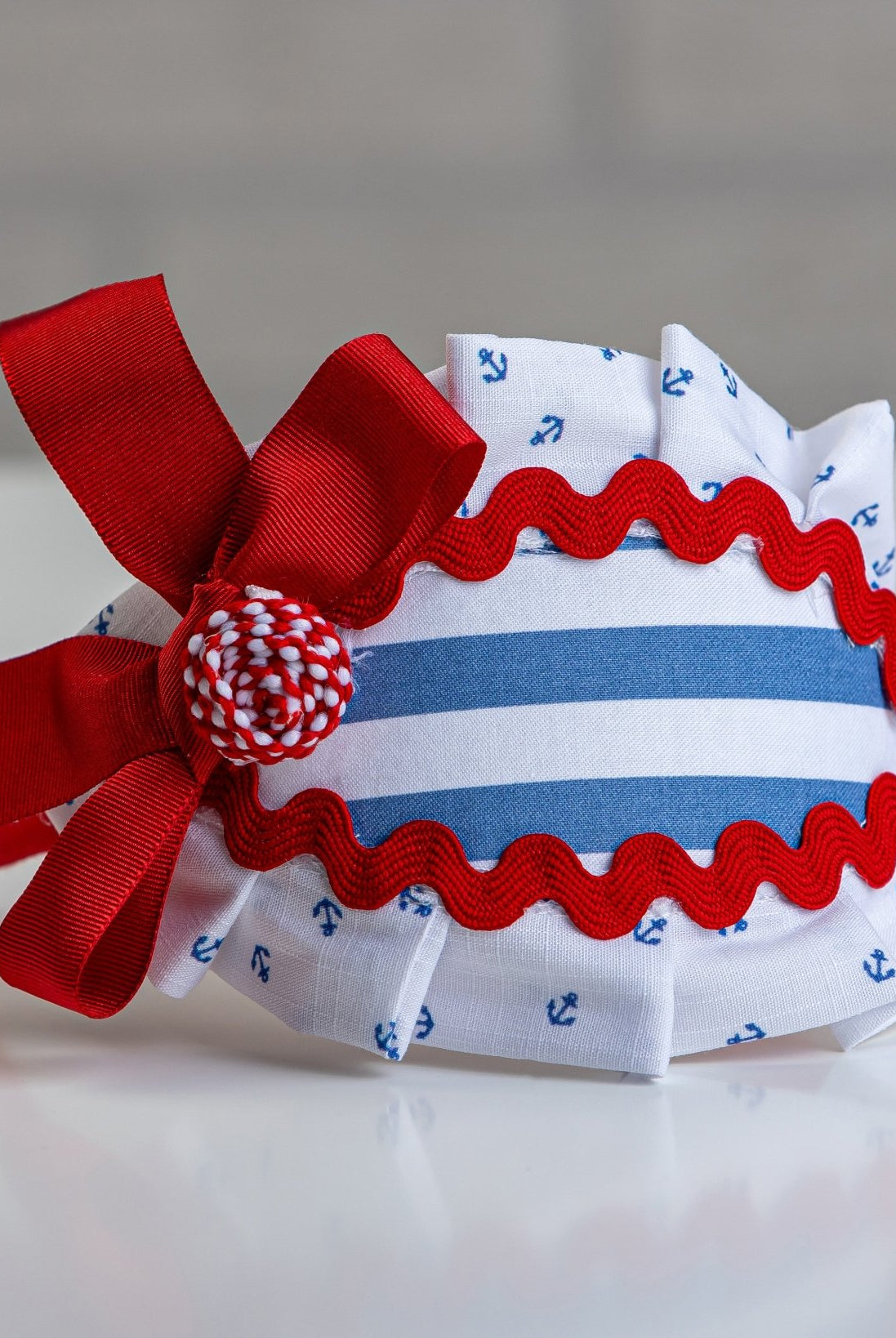 Abuela Tata girls headpiece red bow white navy Spanish accessory
