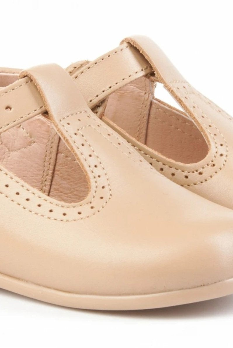 Angelitos Boys Camel Leather T-Bar Shoes | Boys Footwear