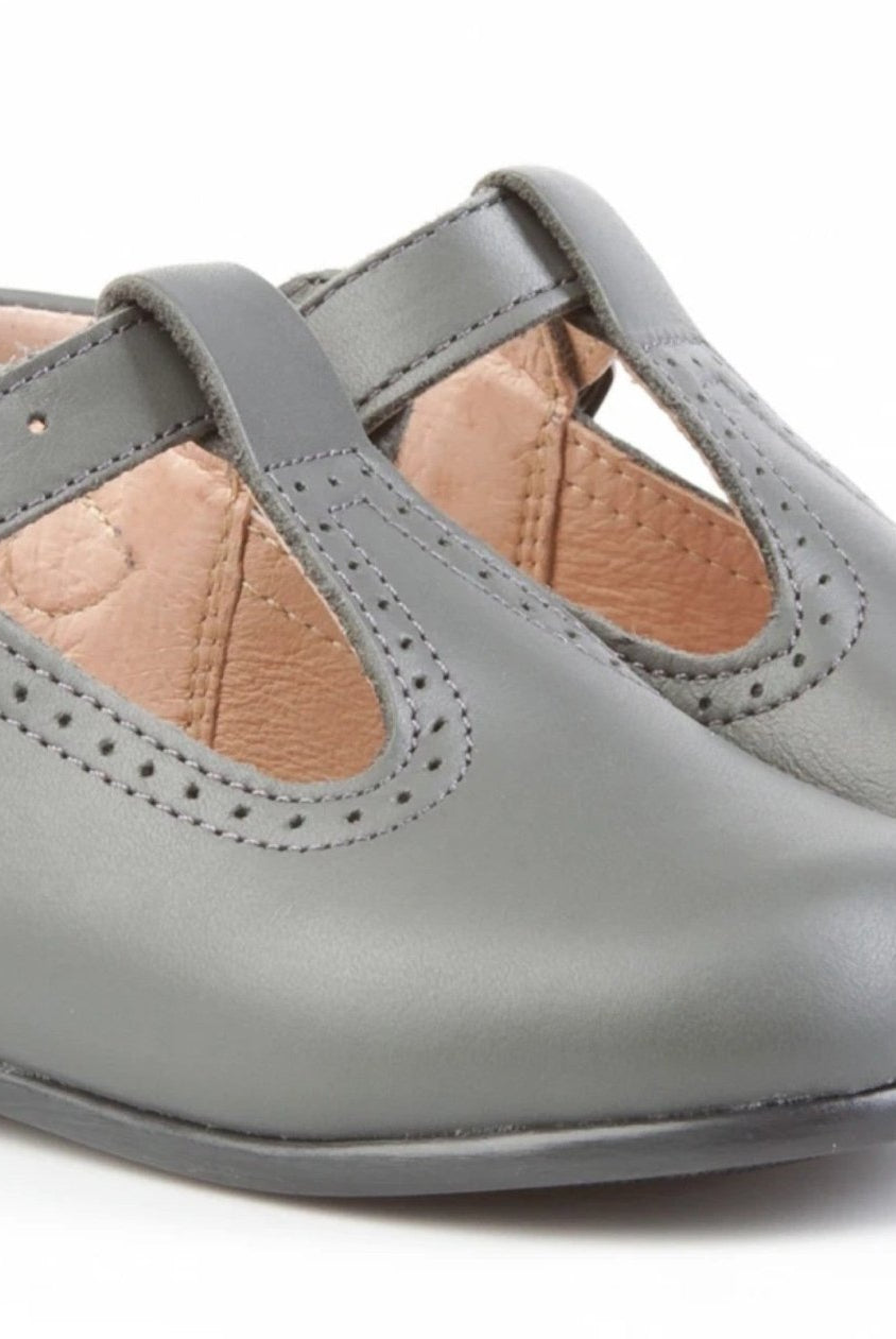 Angelitos Boys' Grey Leather T-Bar Shoes