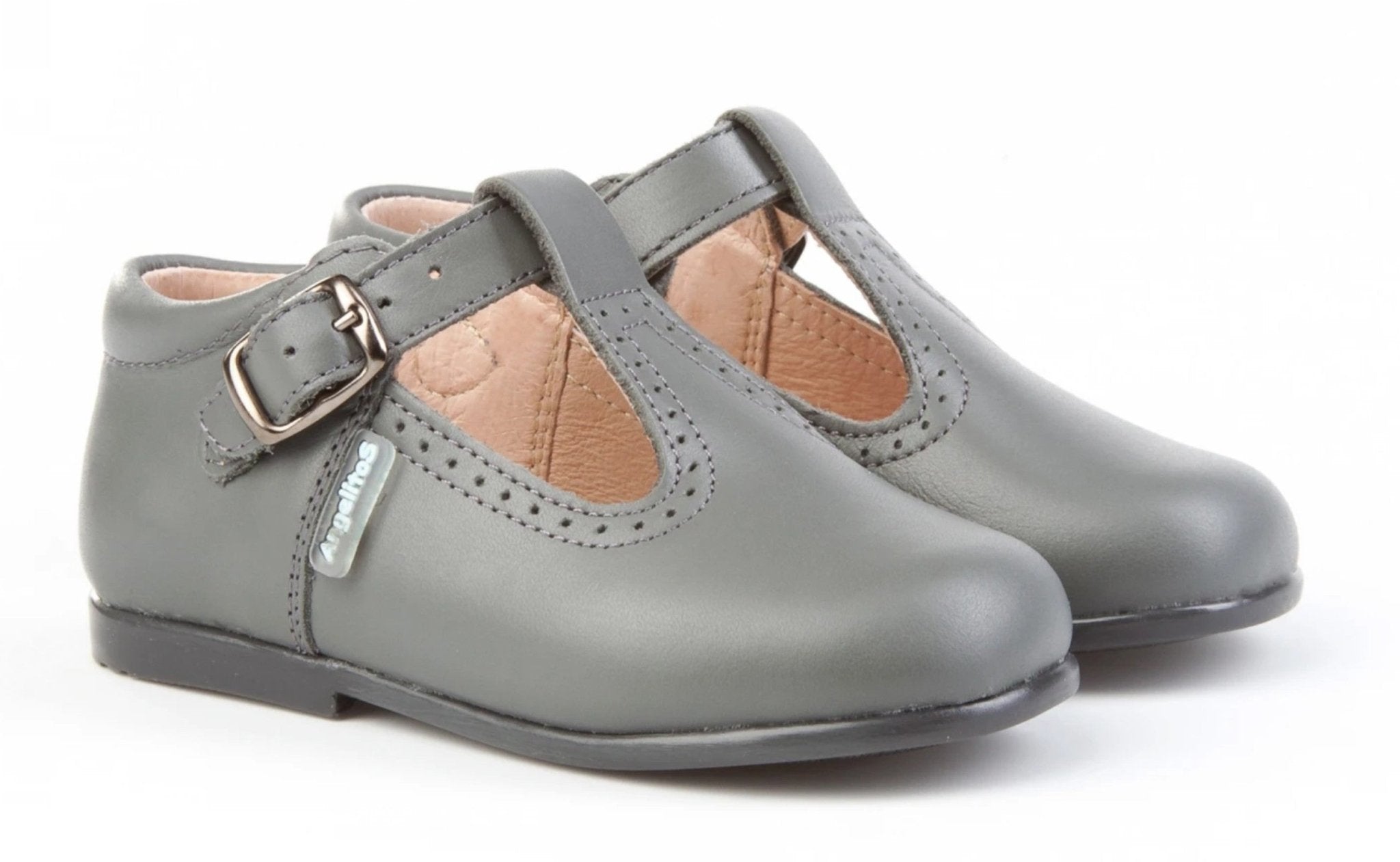 Angelitos Boys' Grey Leather T-Bar Shoes