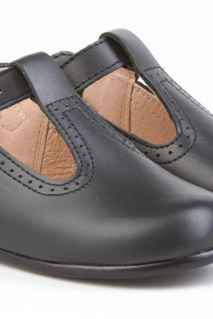 Angelitos Boys' Navy Leather T-Bar Shoes | Handmade Spanish Footwear