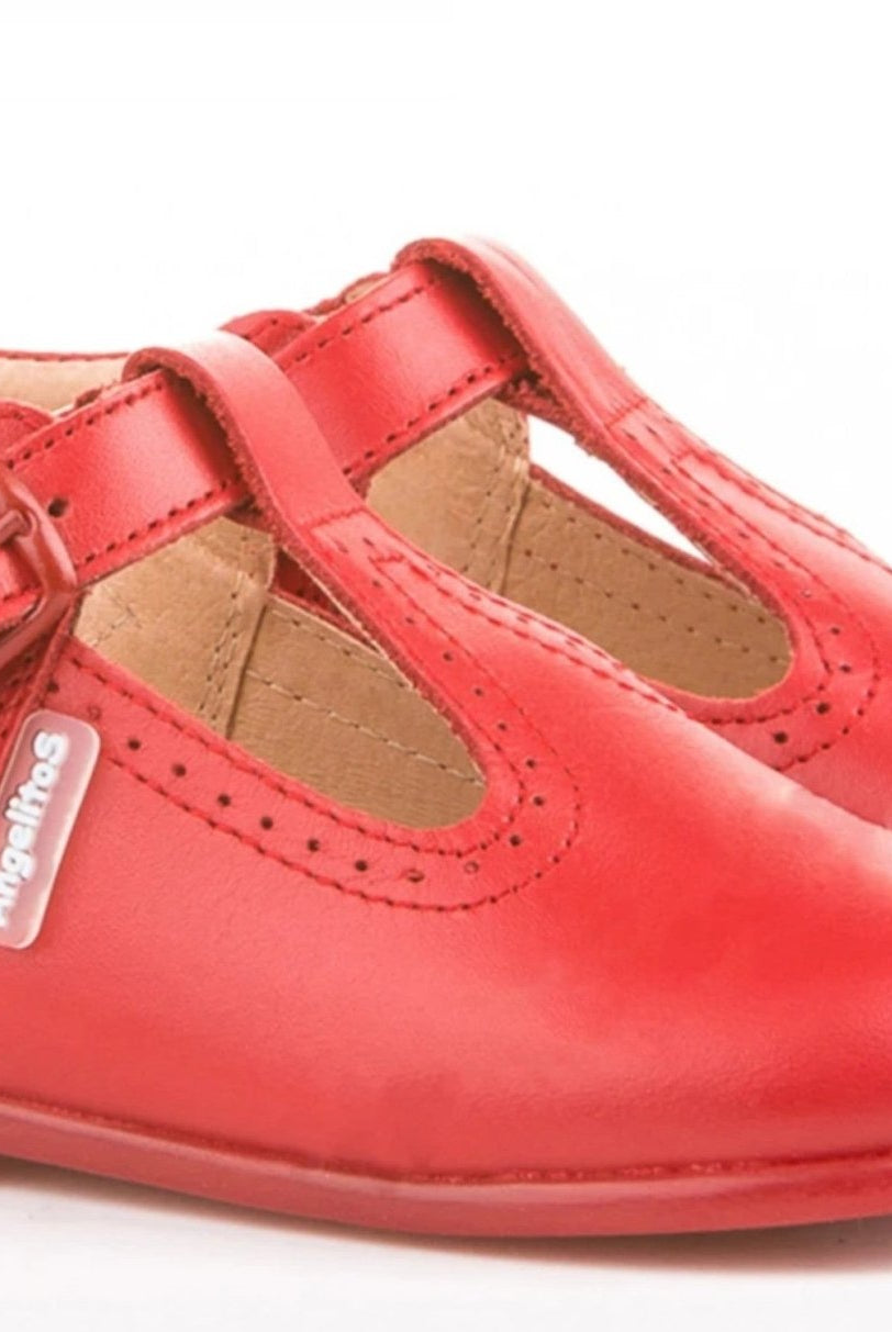 Angelitos Boys' Red T-Bar Leather Shoes