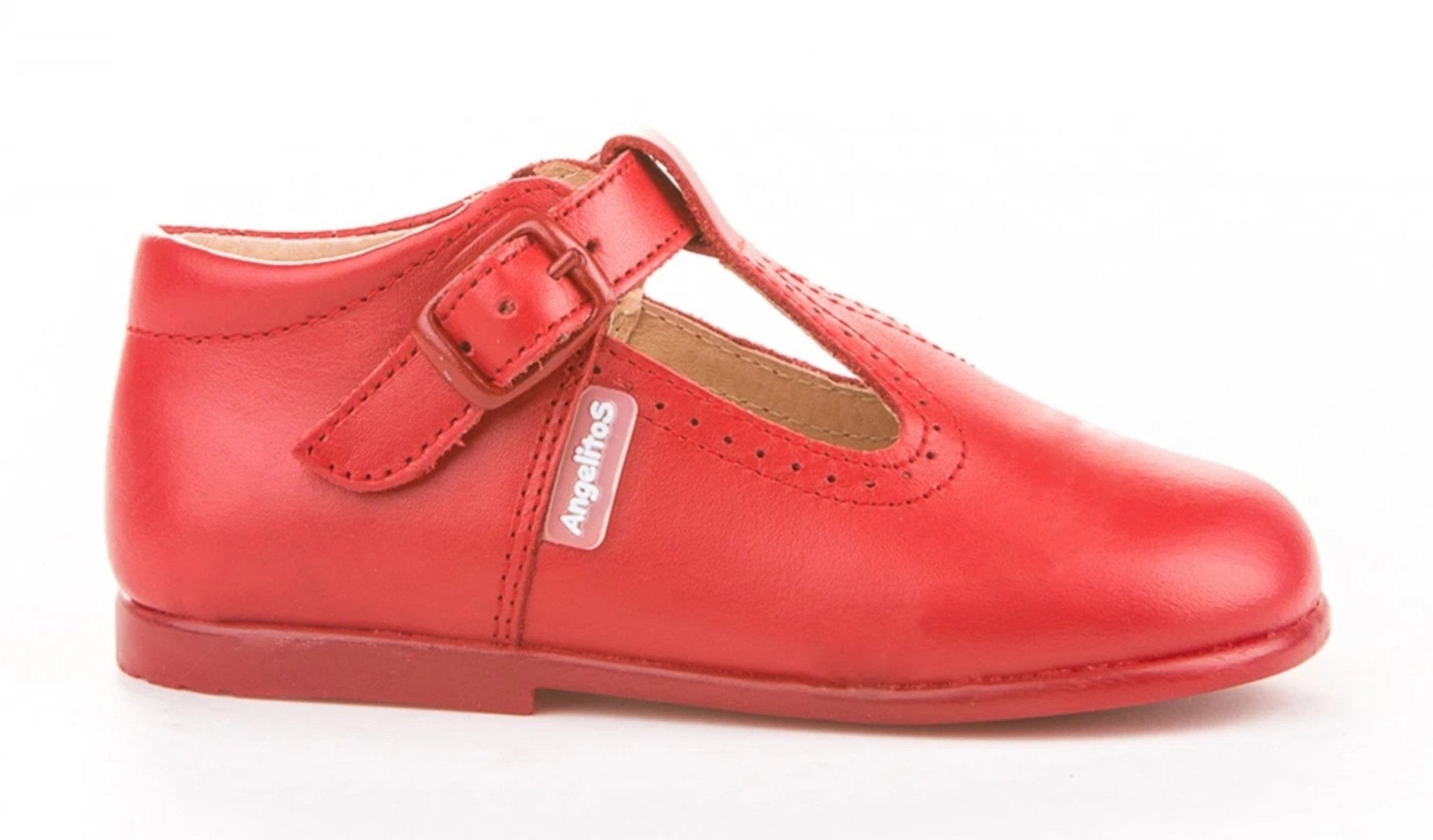 Angelitos Boys' Red T-Bar Leather Shoes