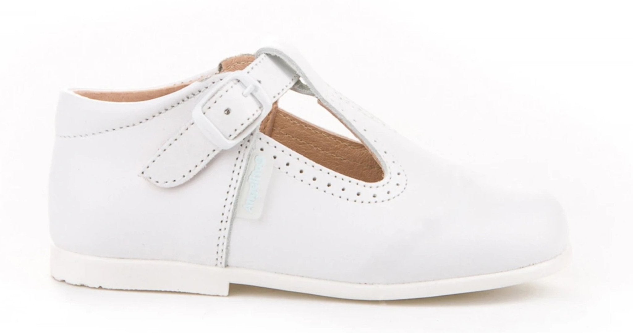 Angelitos Boys' White Leather T-Bar Shoes