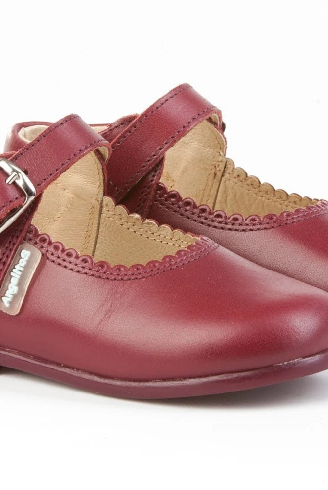 Angelitos Girls Burgundy Mary Jane Leather Shoes | Made in Spain