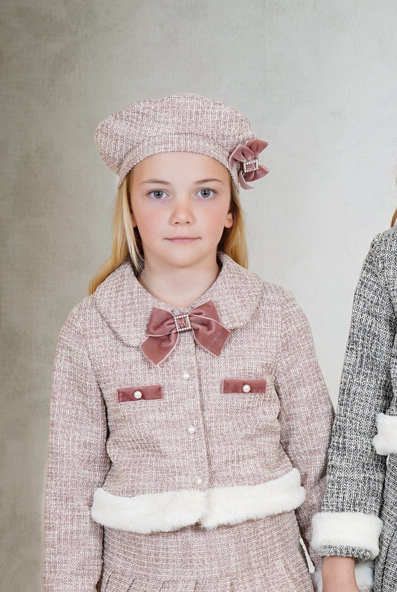 Babine AW25 PRE - ORDER - Girls Pink Tweed Skirt, Jacket & Blouse Set
