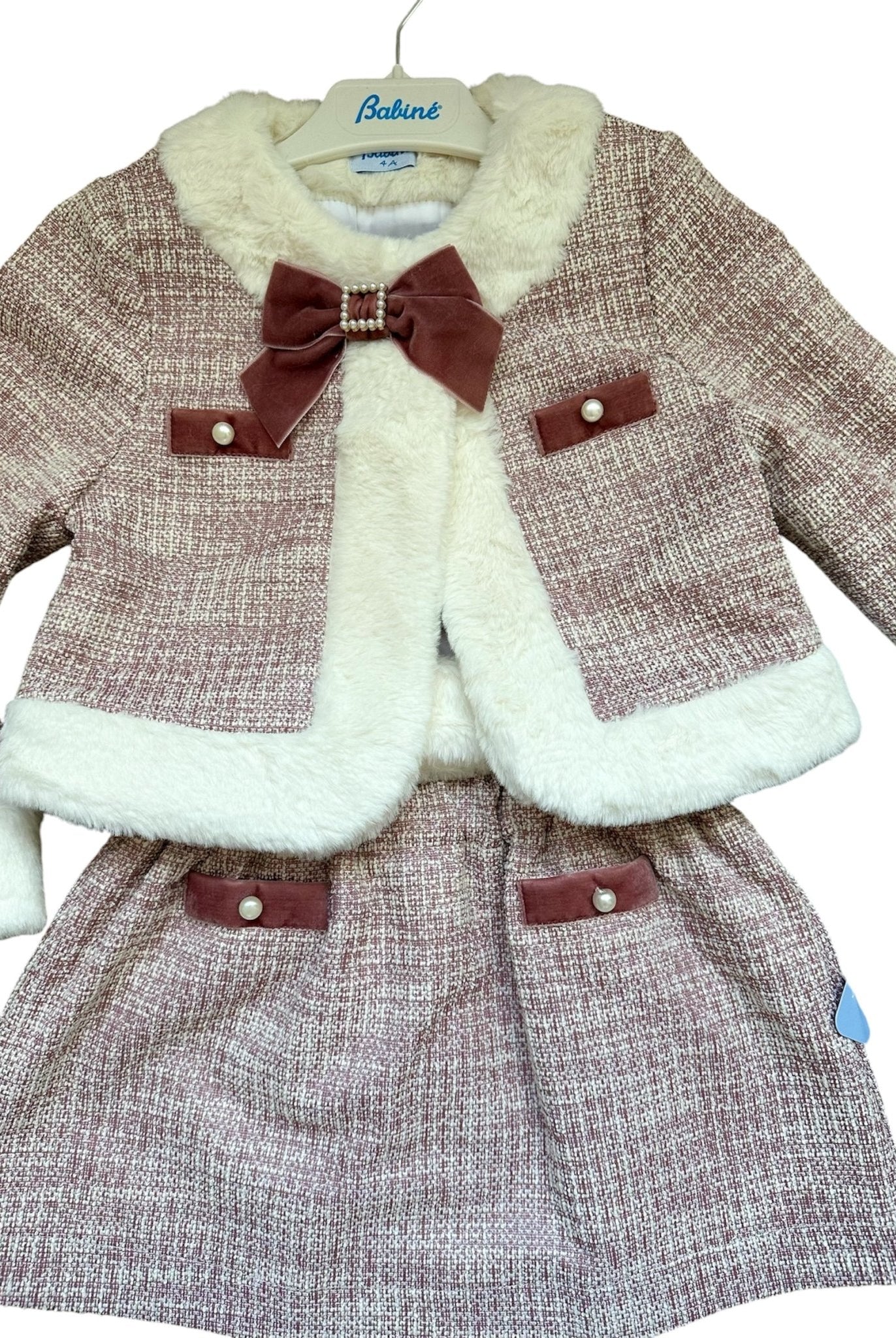 Babine AW25 PRE - ORDER - Girls Pink Tweed Skirt, Jacket & Blouse Set