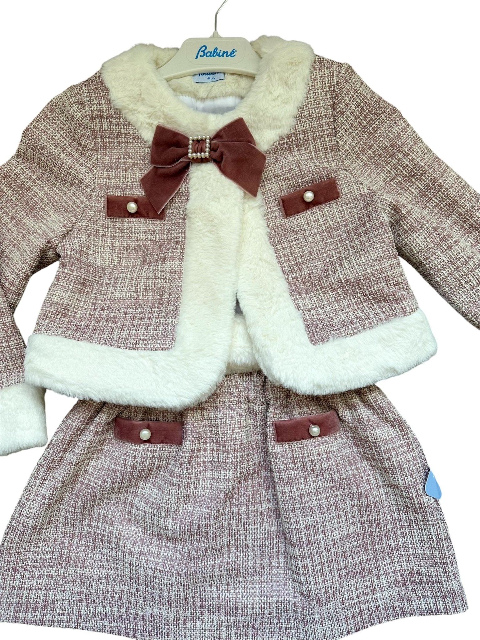 Babine AW25 PRE - ORDER - Girls Pink Tweed Skirt, Jacket & Blouse Set