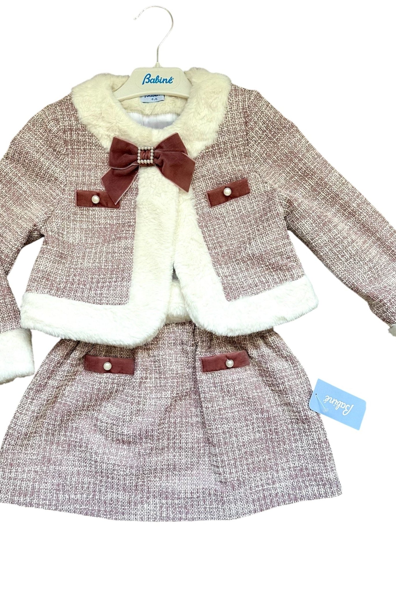Babine AW25 PRE - ORDER - Girls Pink Tweed Skirt, Jacket & Blouse Set