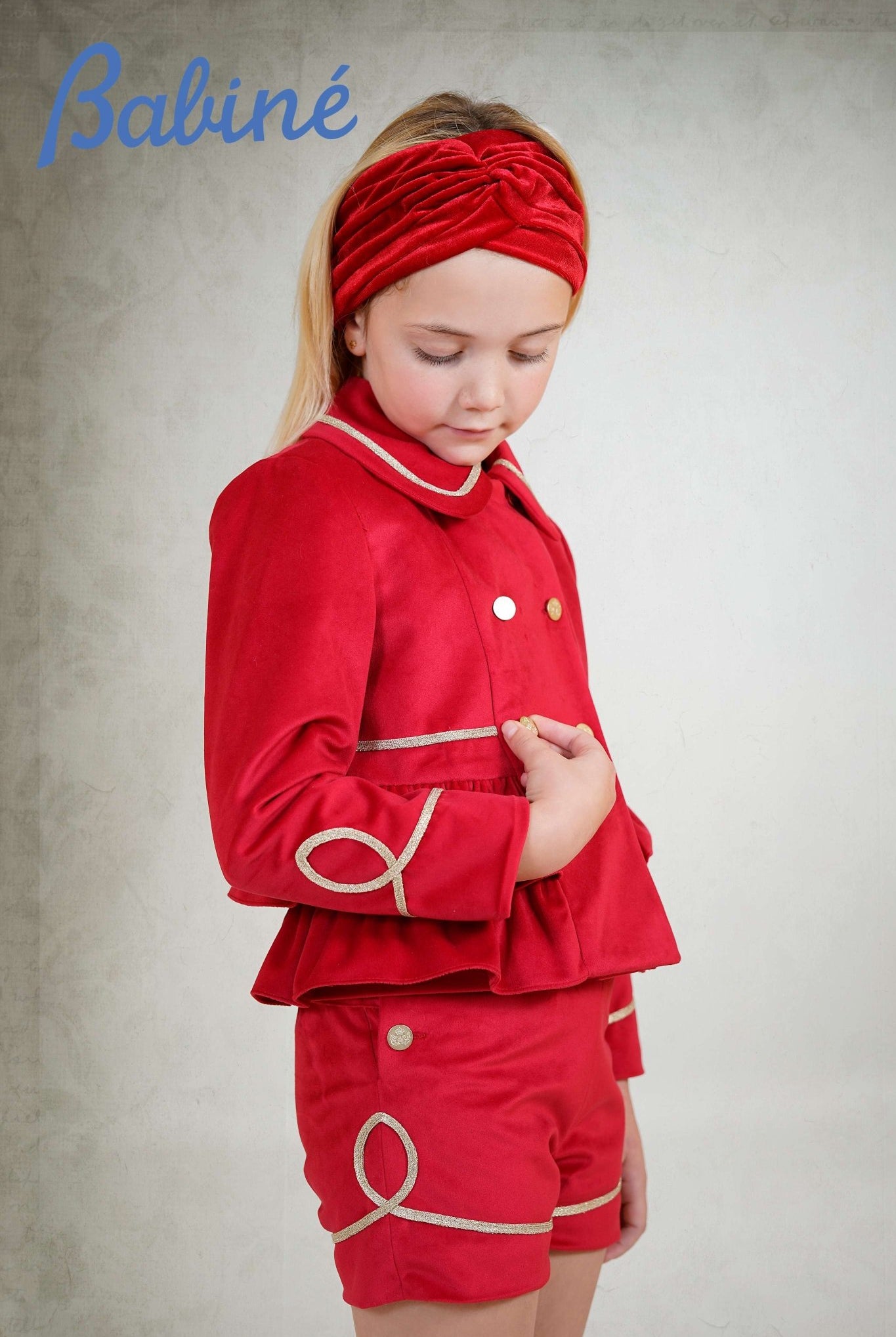 Babine AW25 PRE - ORDER - Girls Red & Gold Velvet Shorts & Jacket