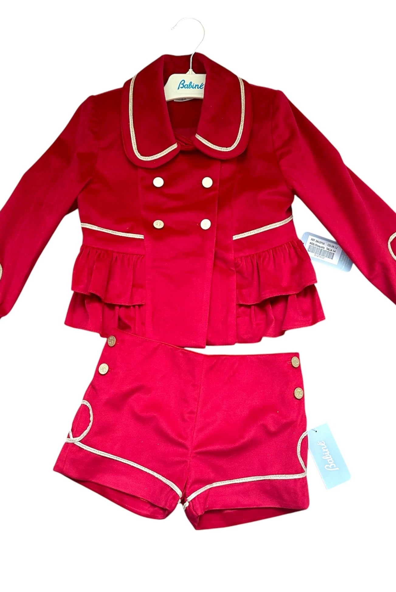 Babine AW25 PRE - ORDER - Girls Red & Gold Velvet Shorts & Jacket