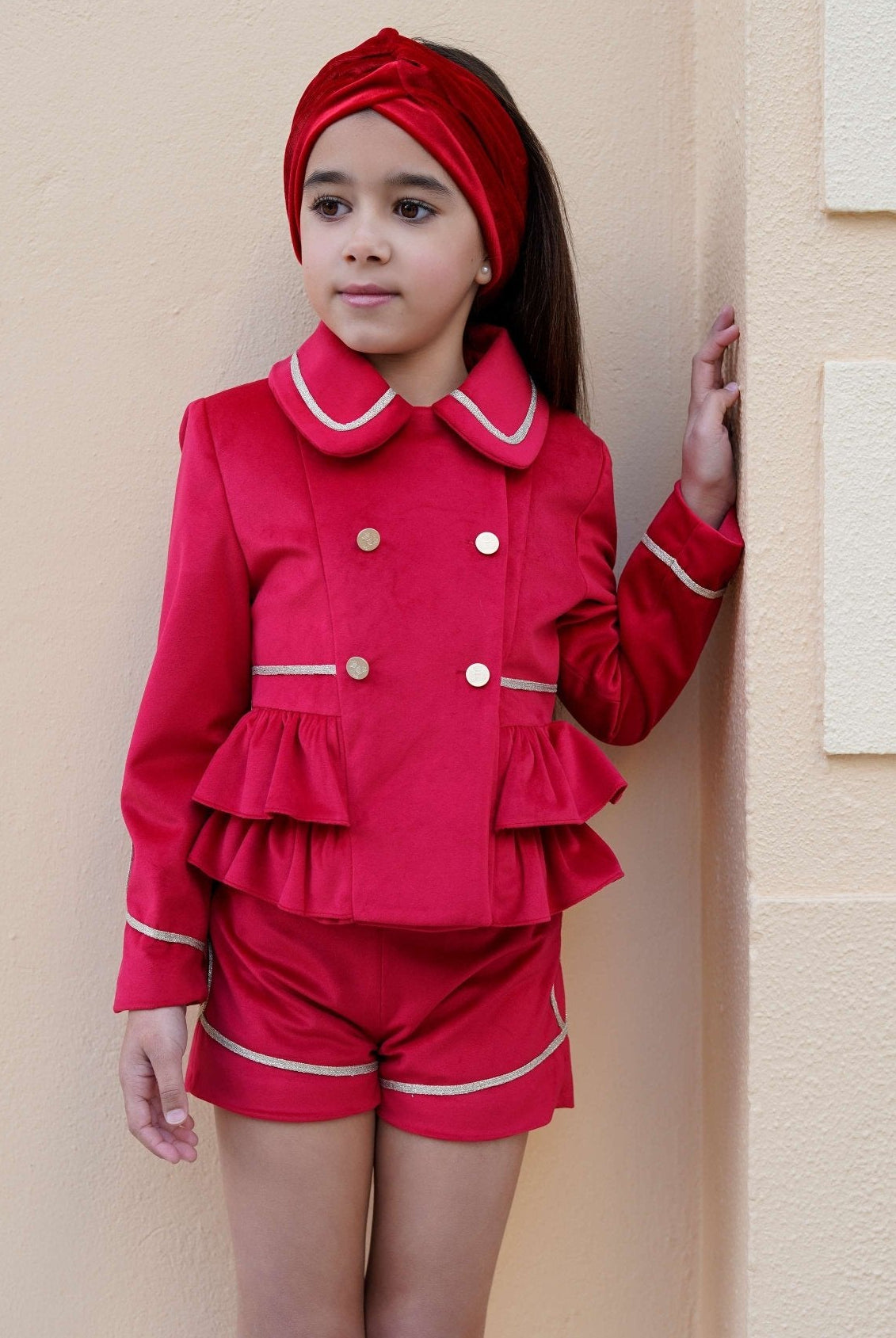 Babine AW25 PRE - ORDER - Girls Red & Gold Velvet Shorts & Jacket