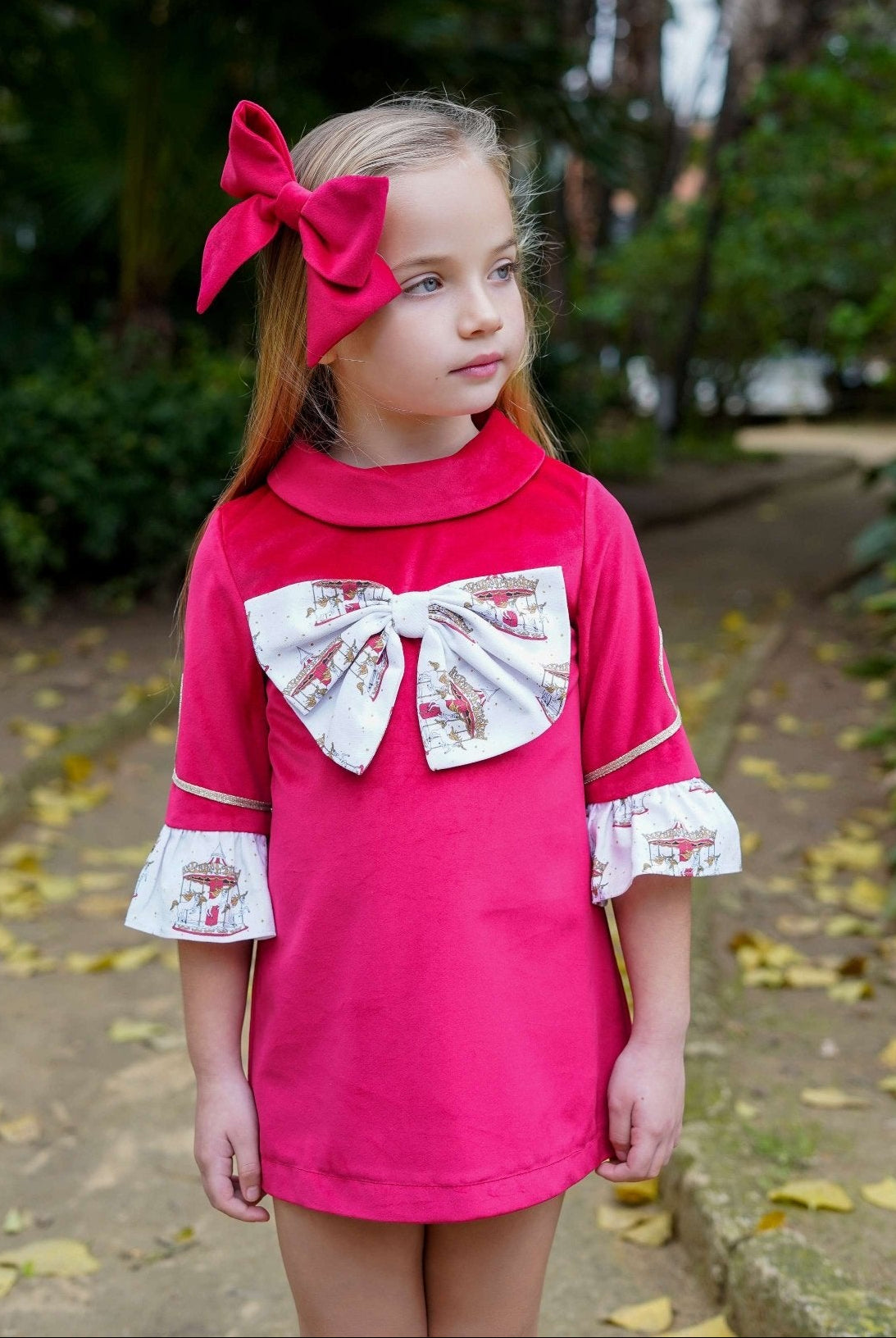 Babine AW25 PRE - ORDER - Girls Red Velvet Dress with Bow Detail