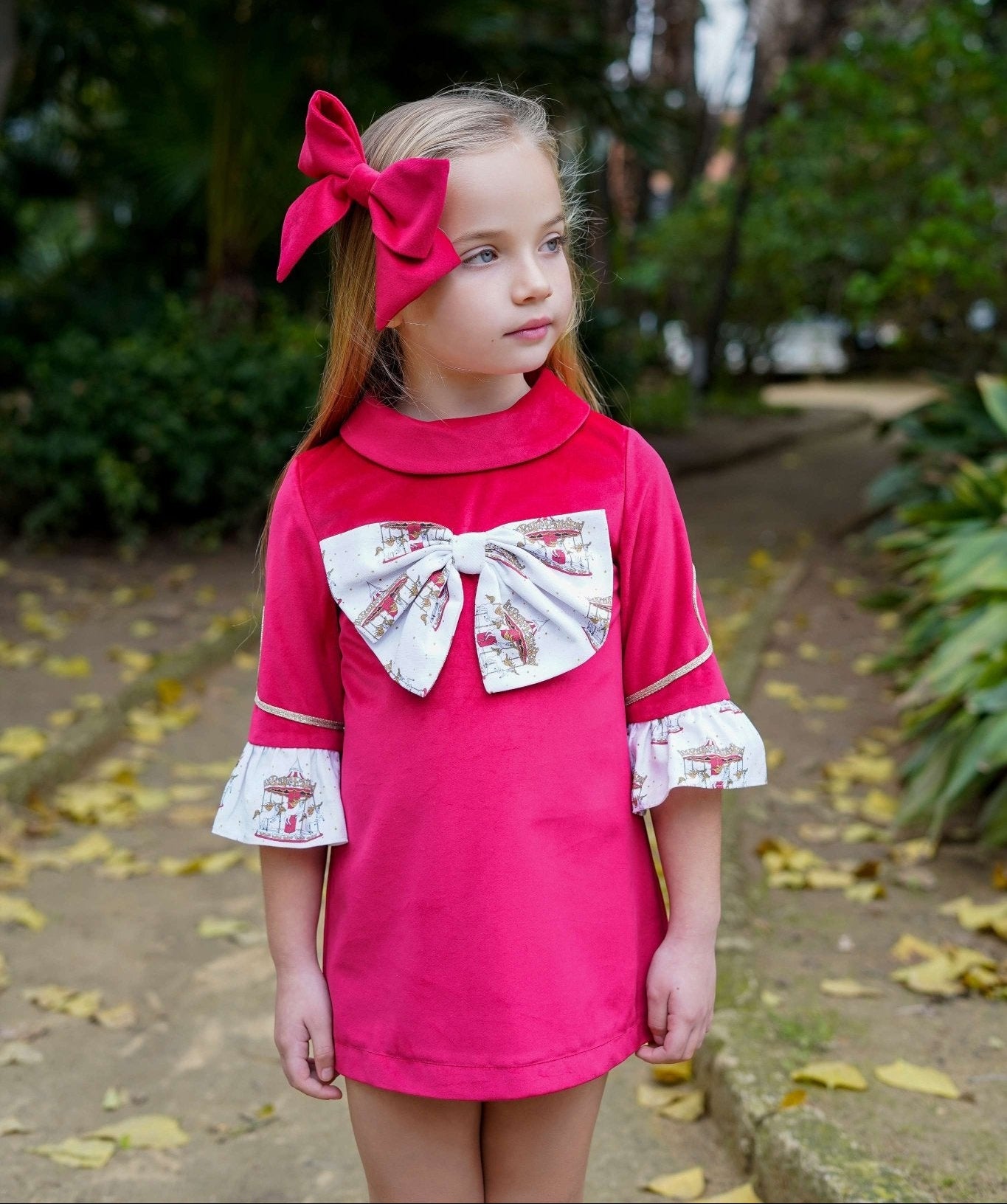 Babine AW25 PRE - ORDER - Girls Red Velvet Dress with Bow Detail