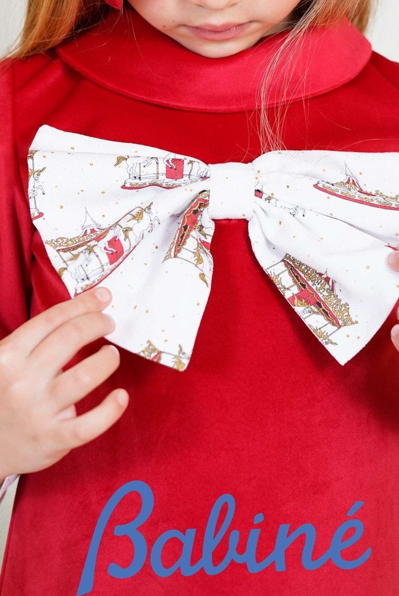Babine AW25 PRE - ORDER - Girls Red Velvet Dress with Bow Detail