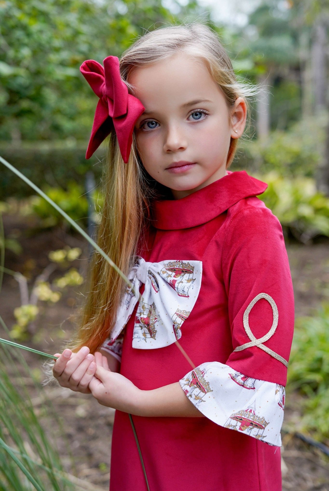 Babine AW25 PRE - ORDER - Girls Red Velvet Dress with Bow Detail
