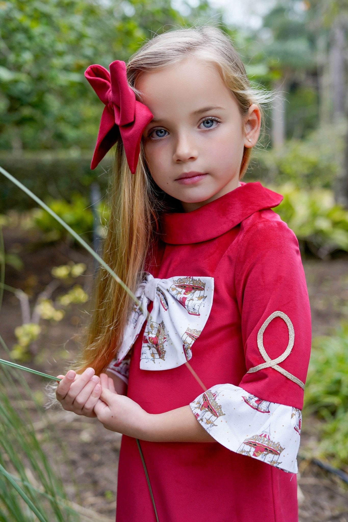 Babine AW25 PRE - ORDER - Girls Red Velvet Dress with Bow Detail