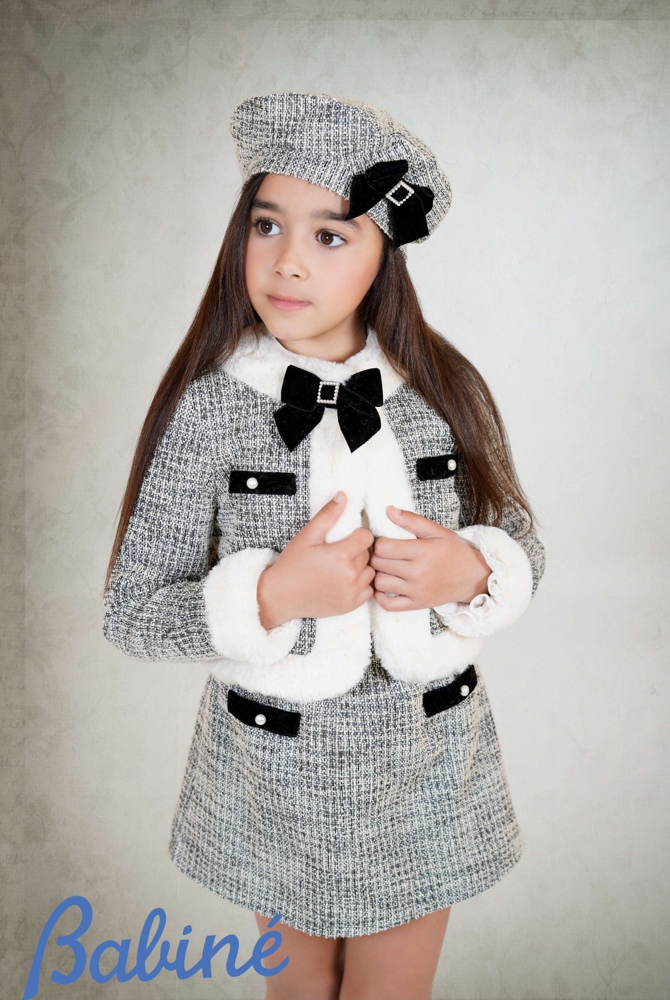 Babine AW25 PRE - ORDER - Girls Tweed Skirt Set in BLACK & PINK