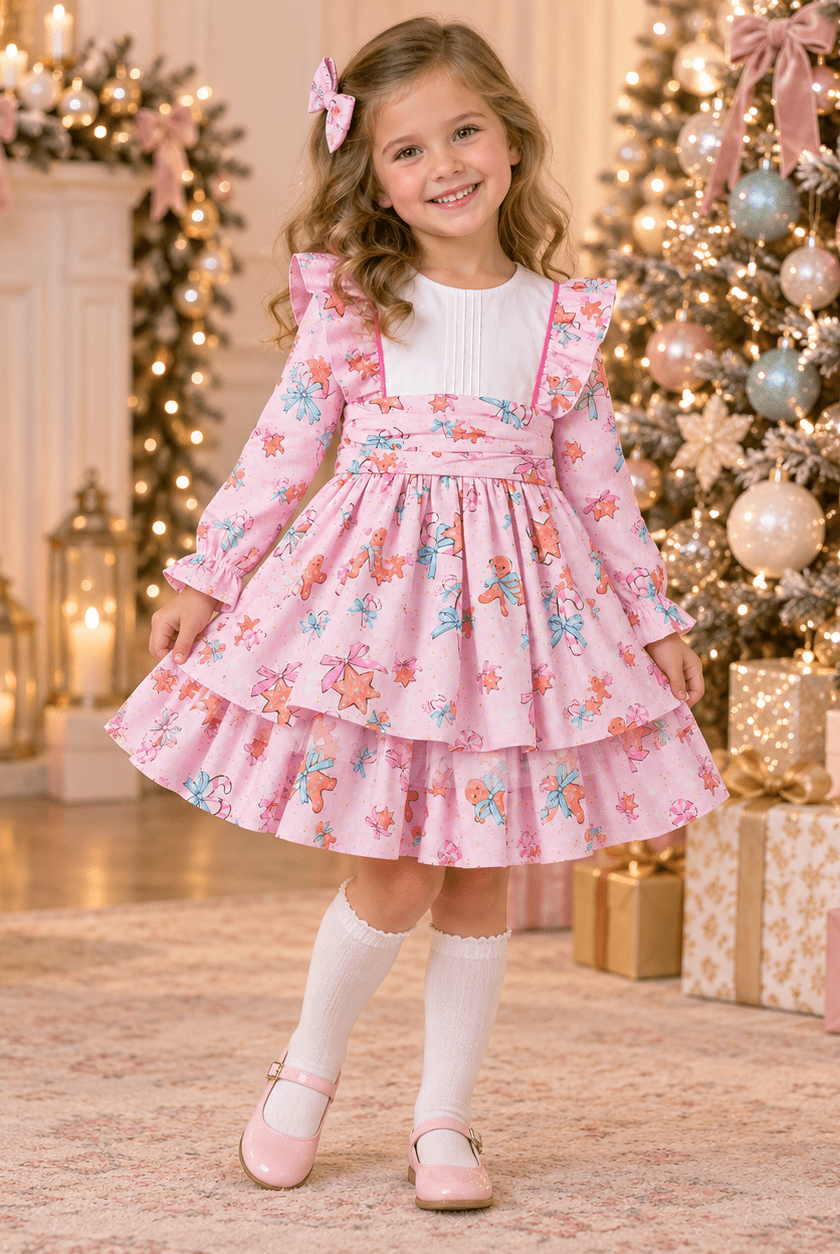 Babine Girls Pink Gingerbread Christmas Dress & Headpiece Age 8 | Clearance Sale