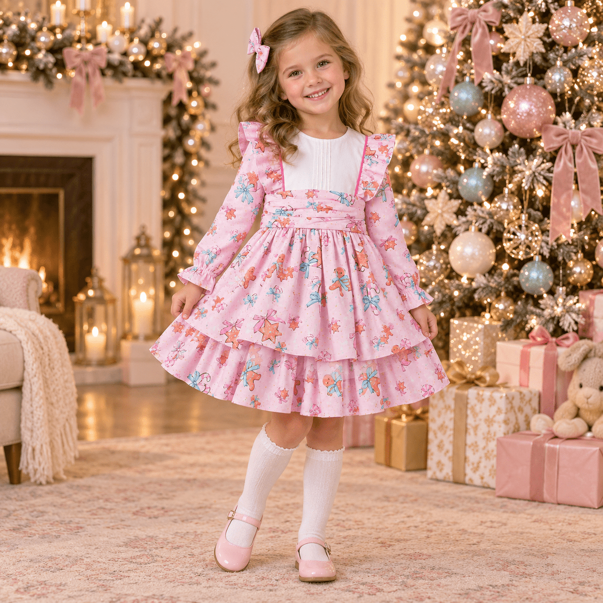 Babine Girls Pink Gingerbread Christmas Dress & Headpiece Age 8 | Clearance Sale