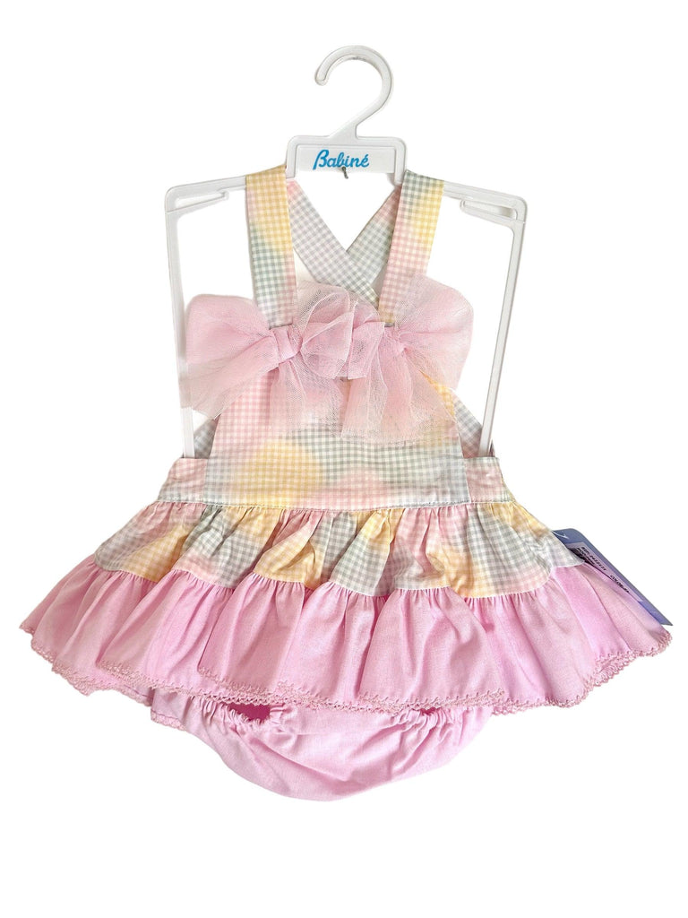 Babine SS24 - Baby Girls Pastel Romper Suit with Ruffles & Matching Bonnet - Mariposa Children's Boutique