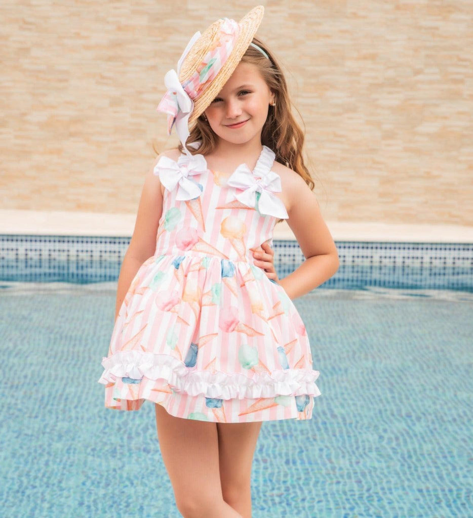Babine SS24 - Girls Pink Stripe Ice-Cream Collection Dress - Mariposa Children's Boutique