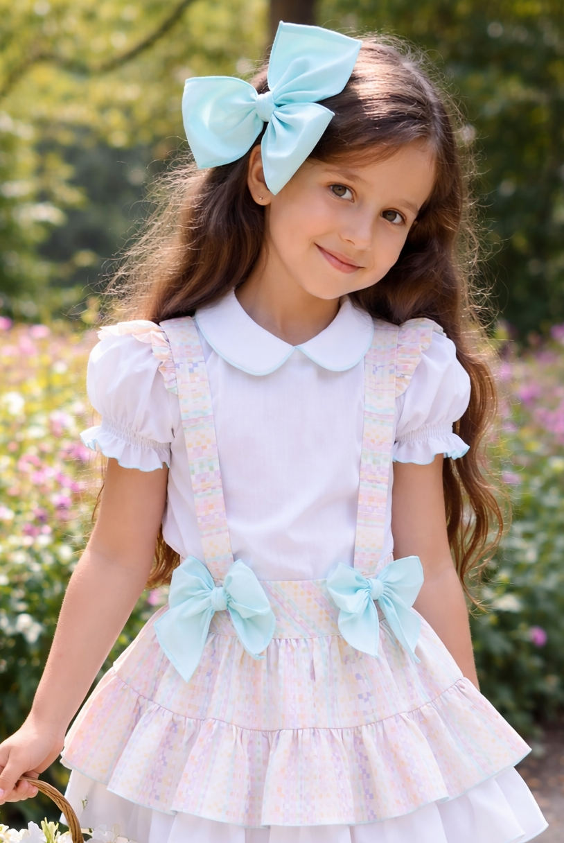 Girls Babine SS26 Pastel Abstract Mint Hairbow.