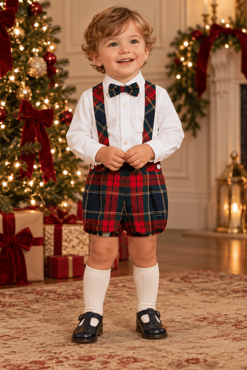 Basmarti Baby Boys Red & Green Tartan Outfit | AW26