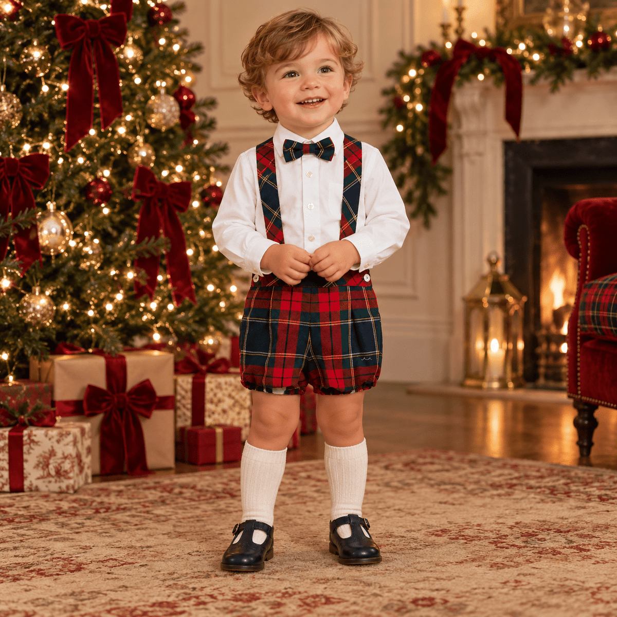 Basmarti Baby Boys Red & Green Tartan Outfit | AW26