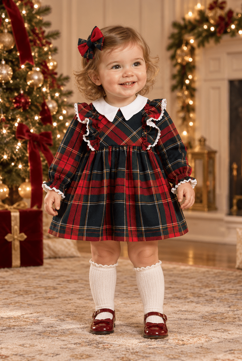 Basmarti Baby Girls Red & Green Tartan Dress | AW26