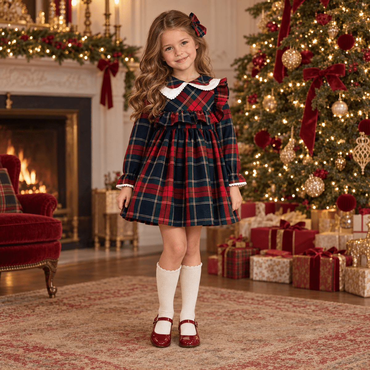 Basmarti Girls Red & Green Tartan Dress | AW26