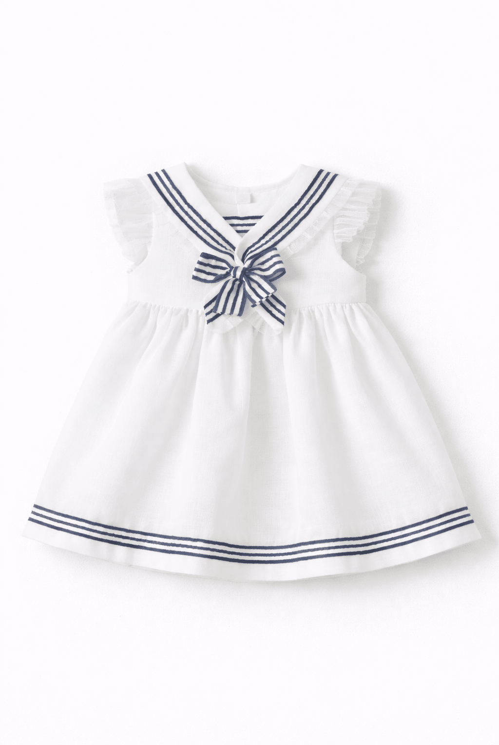 Basmarti SS26 baby girls white and navy sailor dress 3m–24m