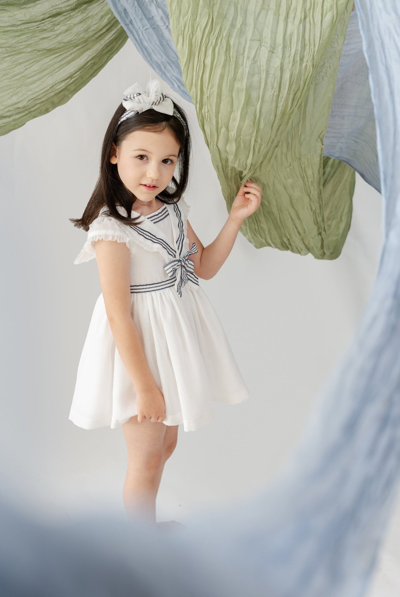 Basmarti SS26 - Girls Siroko White & Navy Sailor Dress