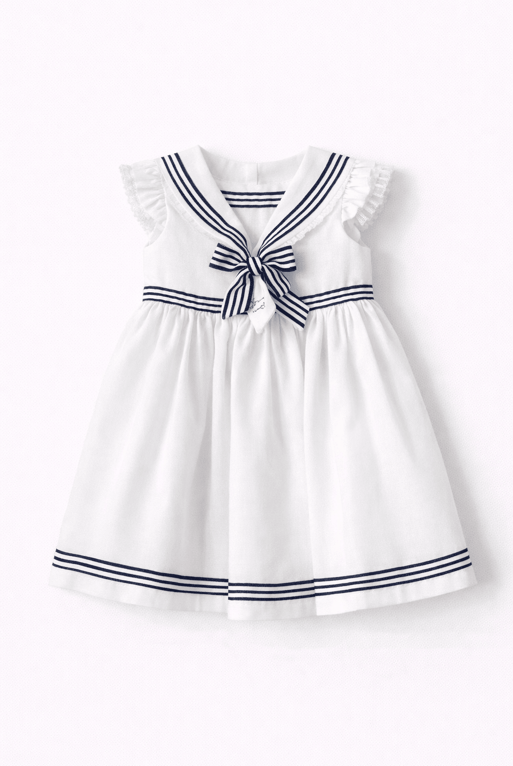 Basmarti SS26 - Girls Siroko White & Navy Sailor Dress