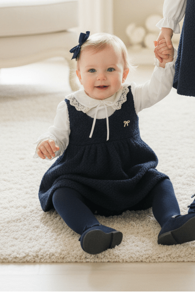 Baby Girls Navy Boucle Romper by BE CHIC for AW26