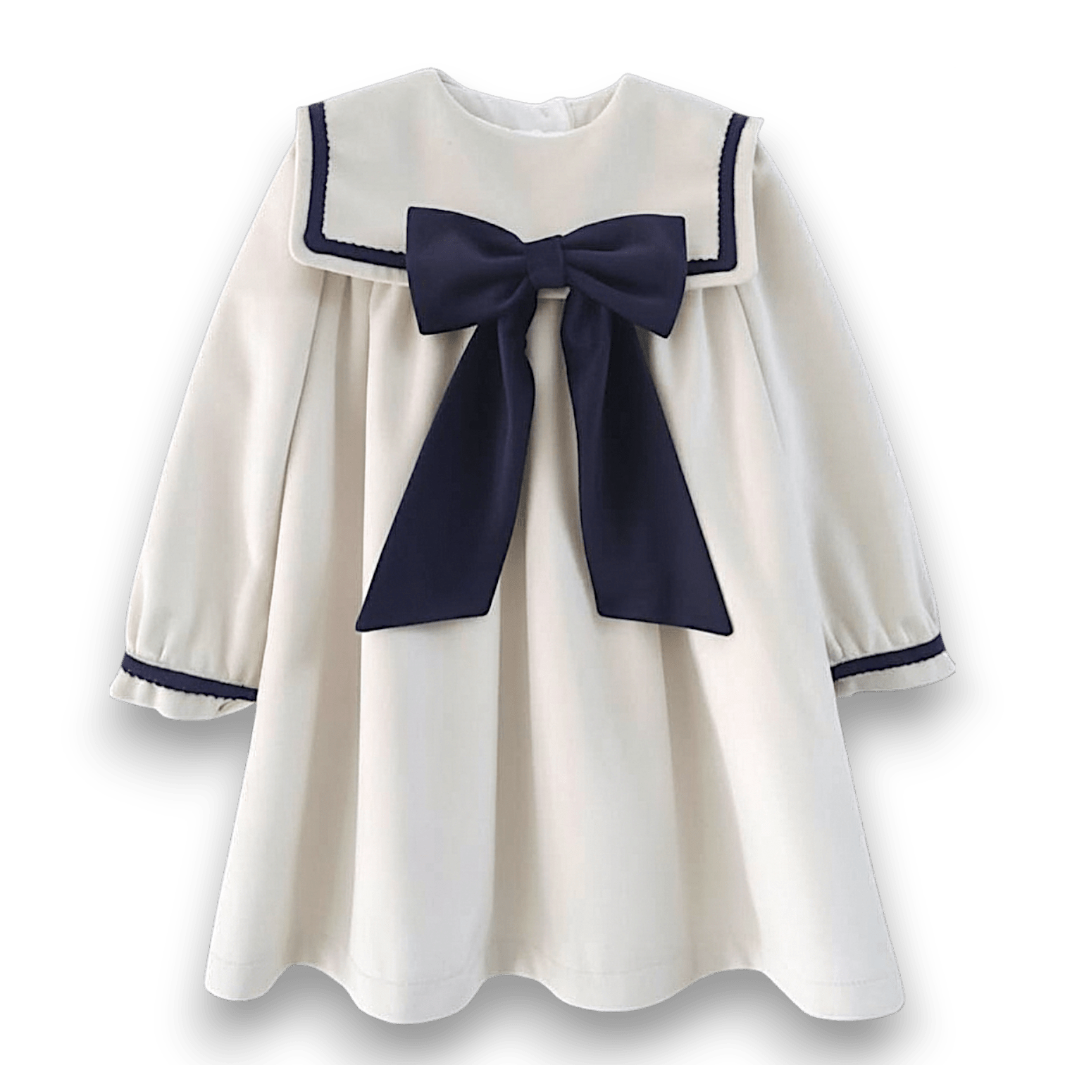 Be Chic girls ivory dress with navy velvet bow luxury Portuguese occasion dress AW26