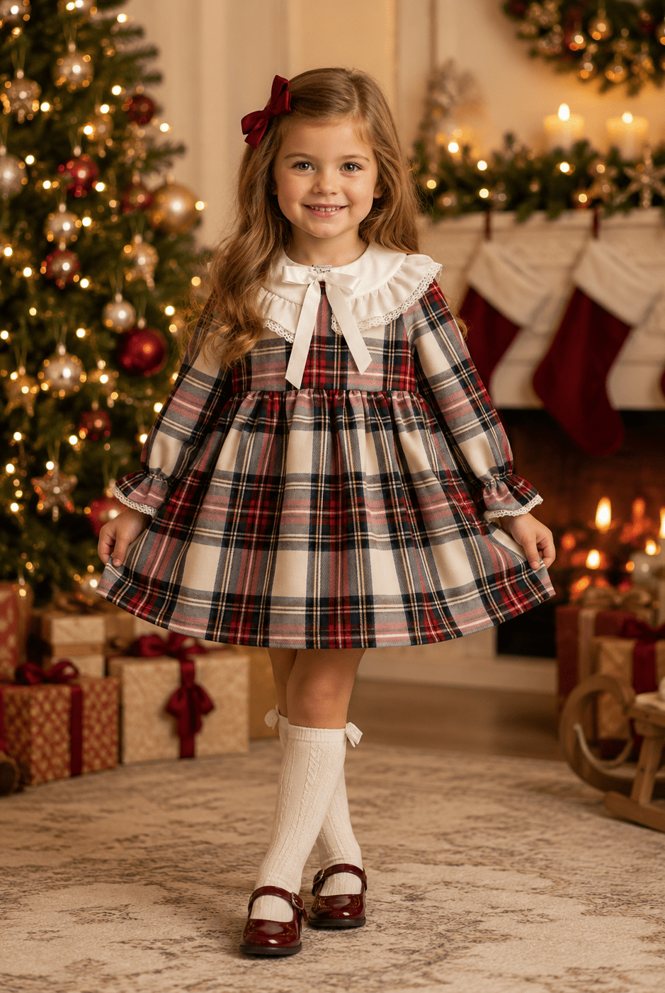 Be Chic Girls Ivory Tartan Dress | AW26 PRE-ORDER